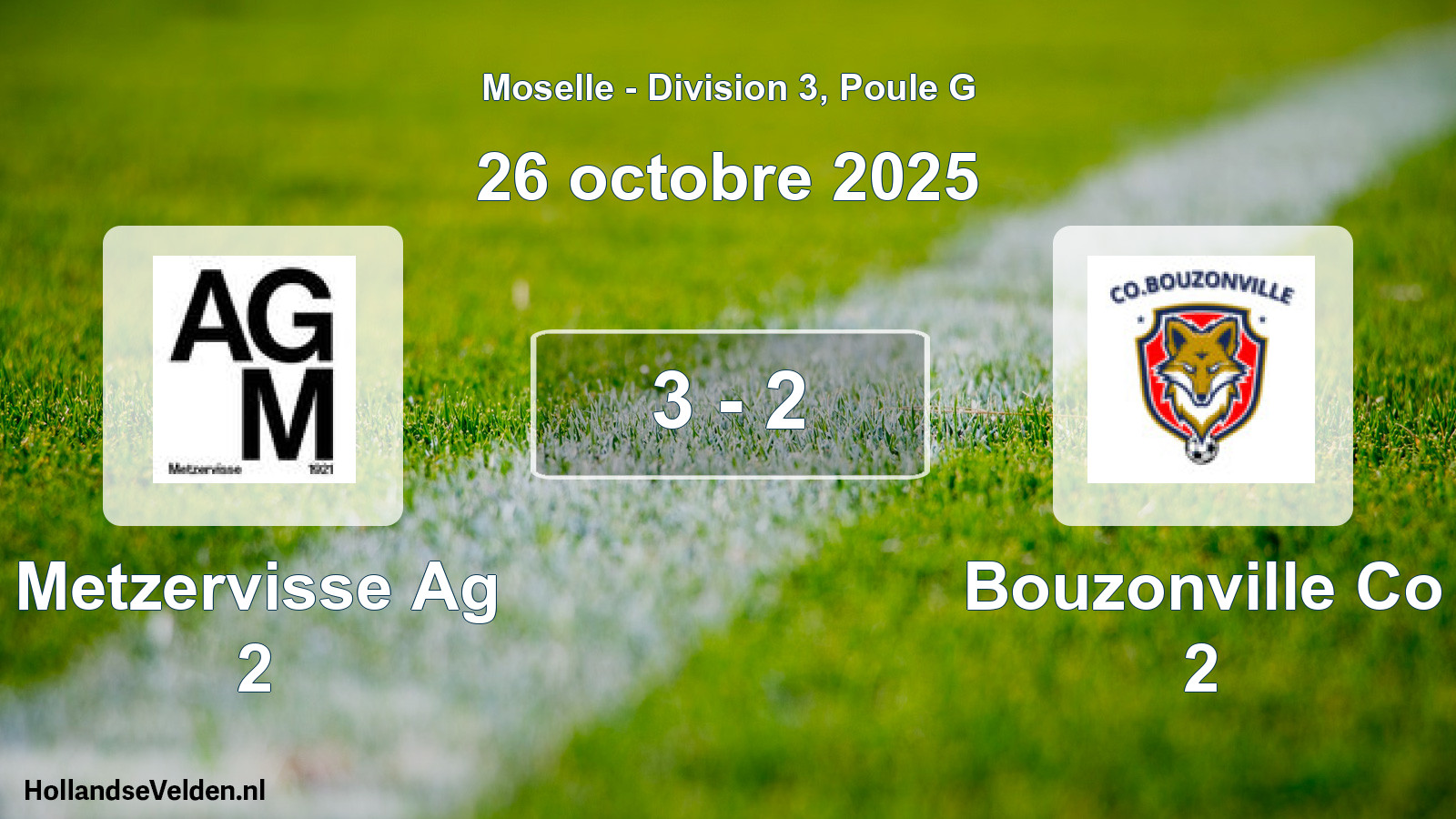 Match joué: Metzervisse Ag 2 - Bouzonville Co 2 3 - 2 (26 octobre 2025)