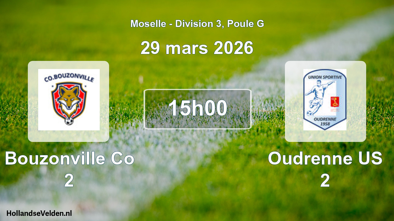 Match programmé: Bouzonville Co 2 - Oudrenne US 2 (29 mars 2026)