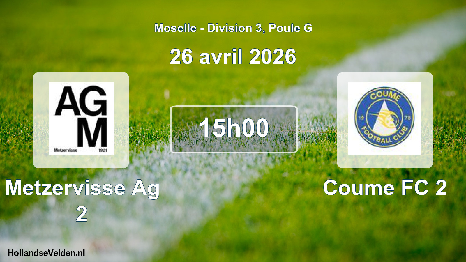 Match programmé: Metzervisse Ag 2 - Coume FC 2 (26 avril 2026)