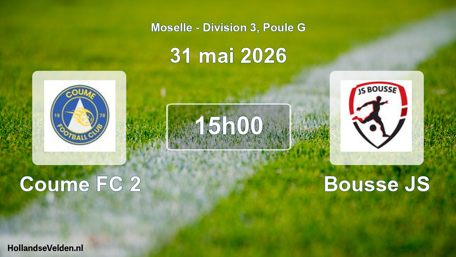 Match programmé: Coume FC 2 - Bousse JS (31 mai 2026)