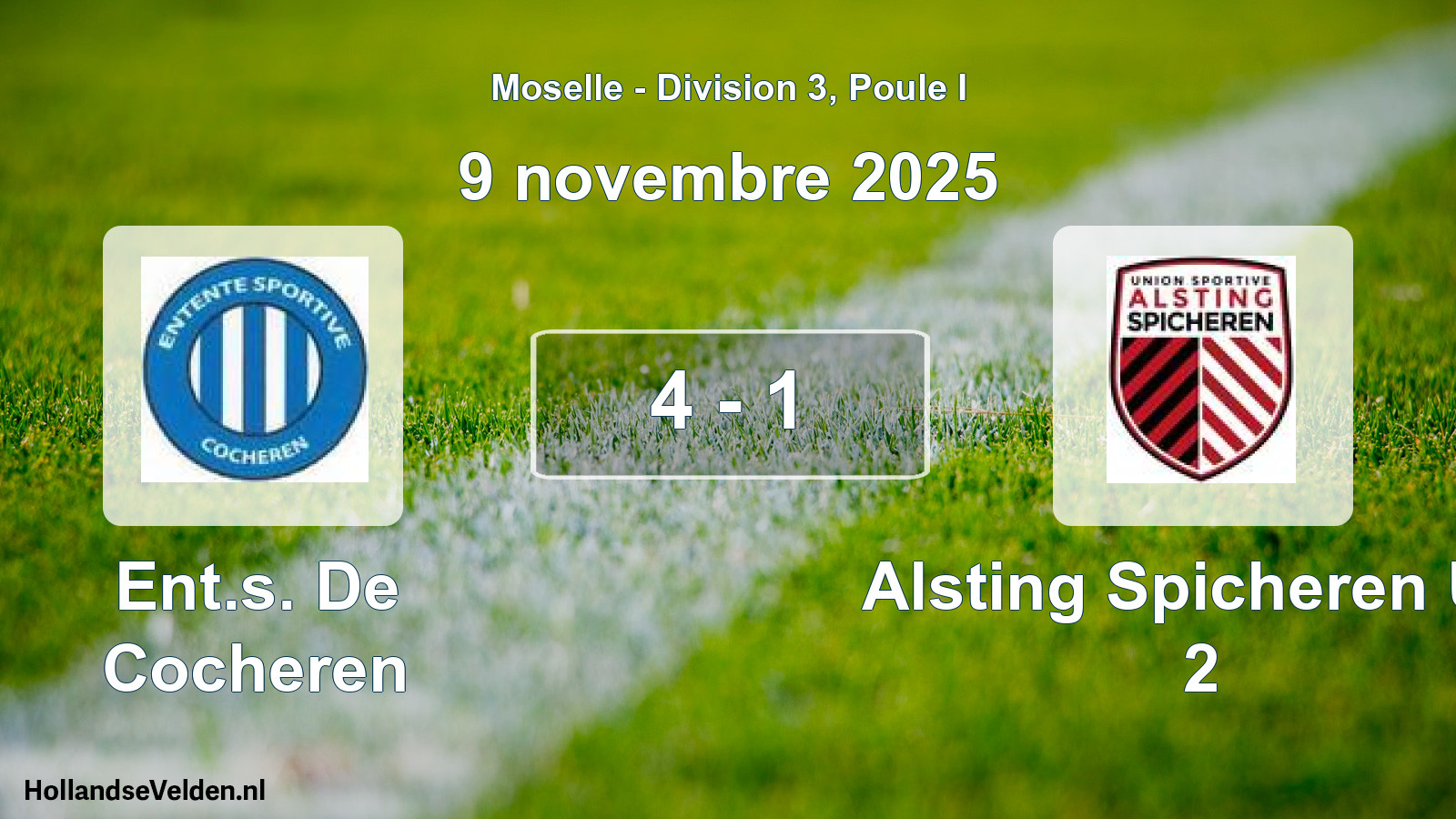 Match joué: Ent.s. De Cocheren - Alsting Spicheren US 2 4 - 1 (9 novembre 2025)