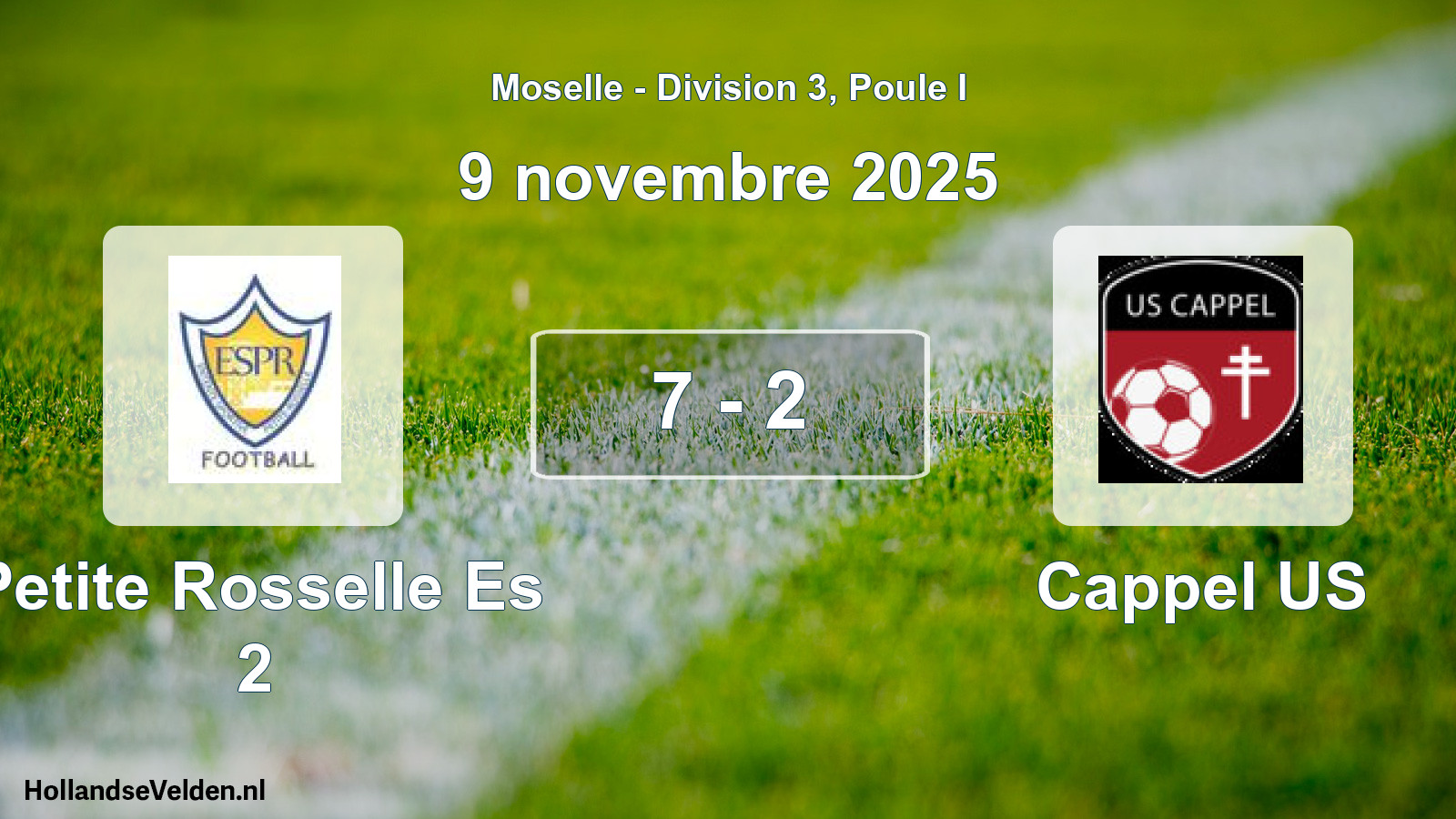 Match joué: Petite Rosselle Es 2 - Cappel US 7 - 2 (9 novembre 2025)