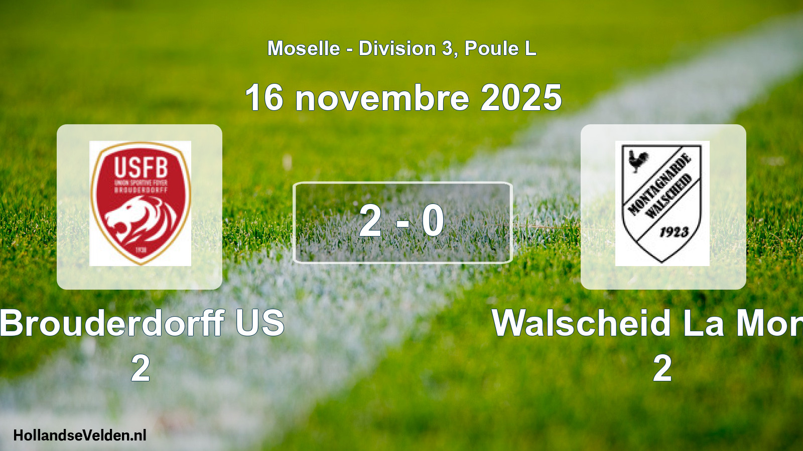 Total number of matches played: Brouderdorff US 2 - Walscheid La Mont. 2 2 - 0 (16 November 2025)