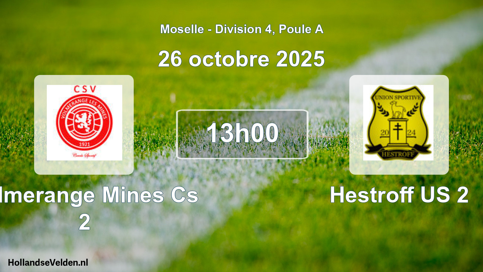 Match programmé: Volmerange Mines Cs 2 - Hestroff US 2 (26 octobre 2025)