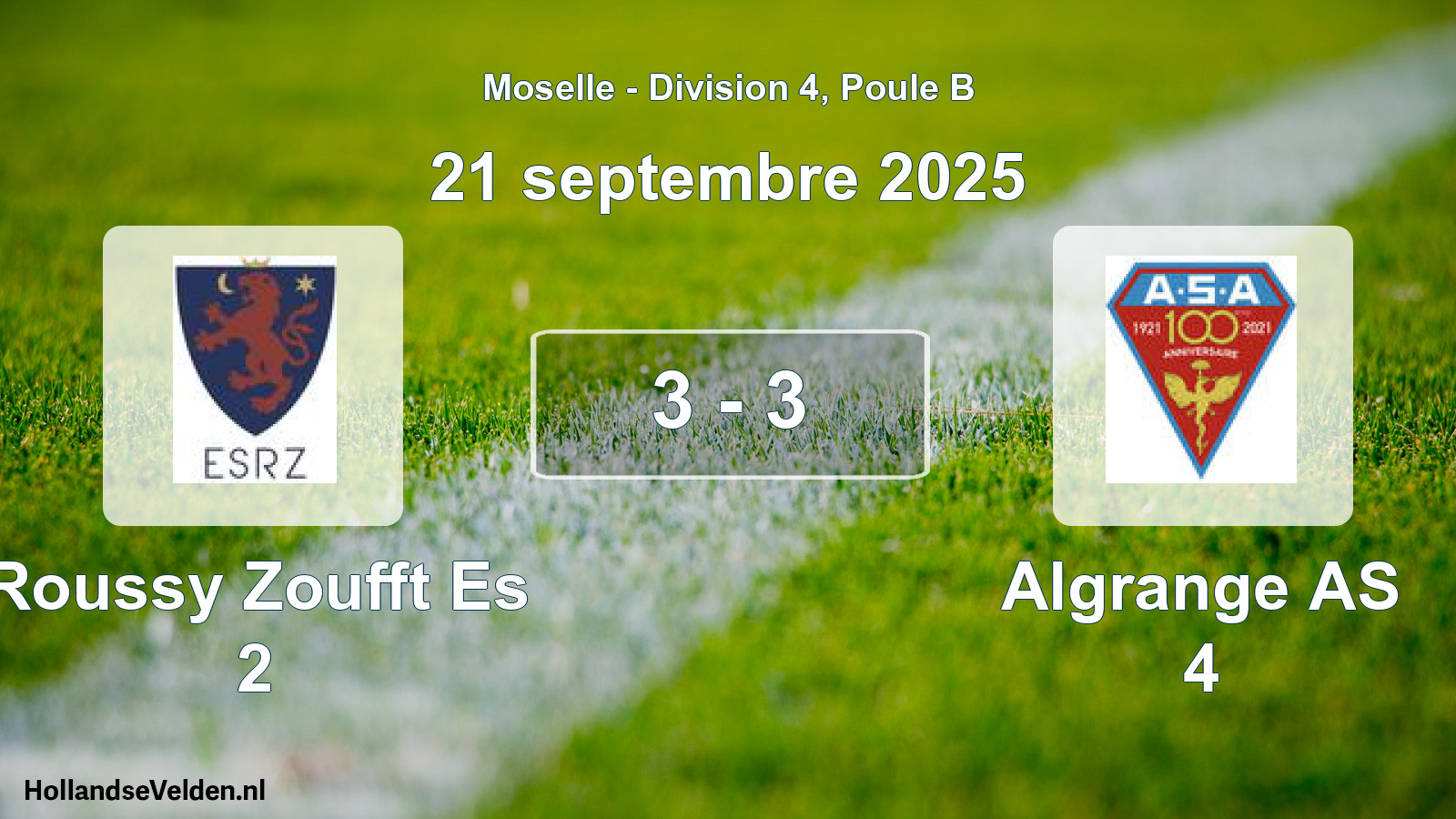 Match joué: Roussy Zoufft Es 2 - Algrange AS 4 3 - 3 (21 septembre 2025)