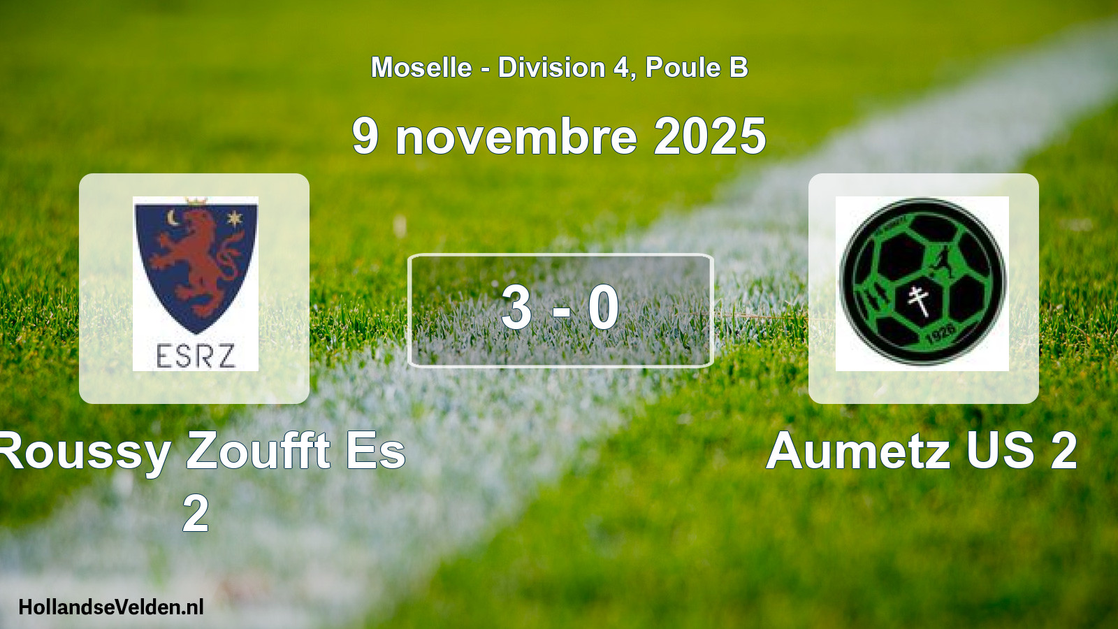 Match programmé: Roussy Zoufft Es 2 - Aumetz US 2 (9 novembre 2025)