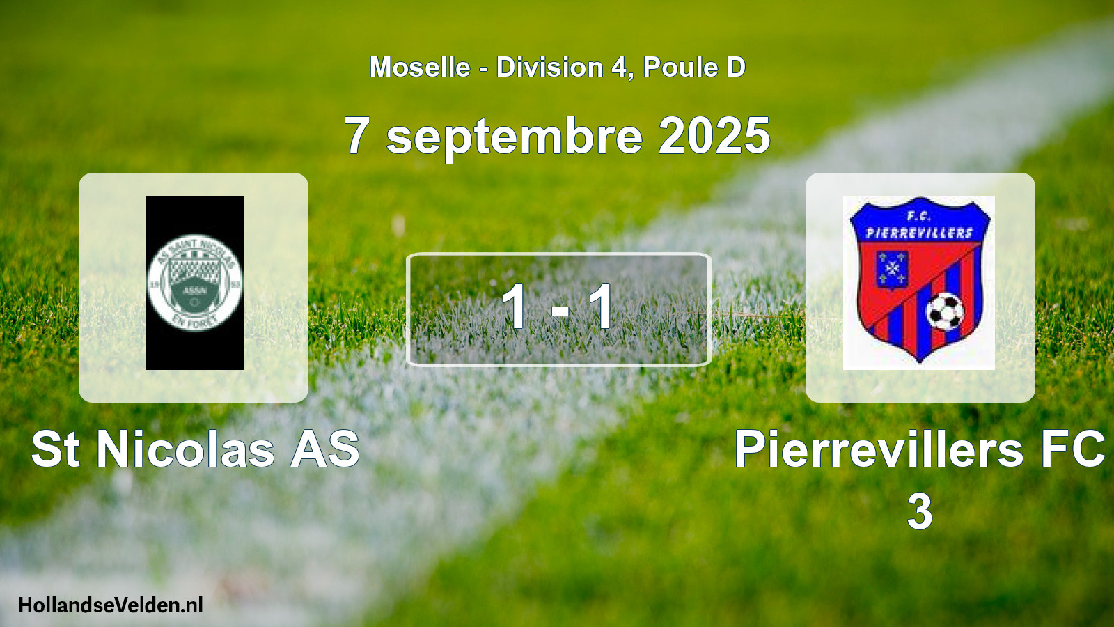Match joué: St Nicolas AS - Pierrevillers FC 3 1 - 1 (7 septembre 2025)