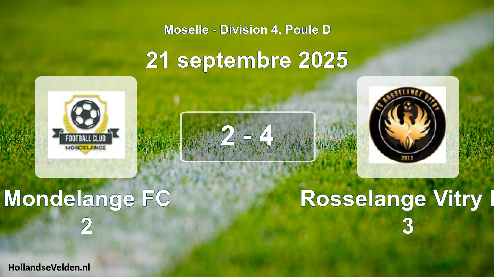 Match joué: Mondelange FC 2 - Rosselange Vitry Es 3 2 - 4 (21 septembre 2025)