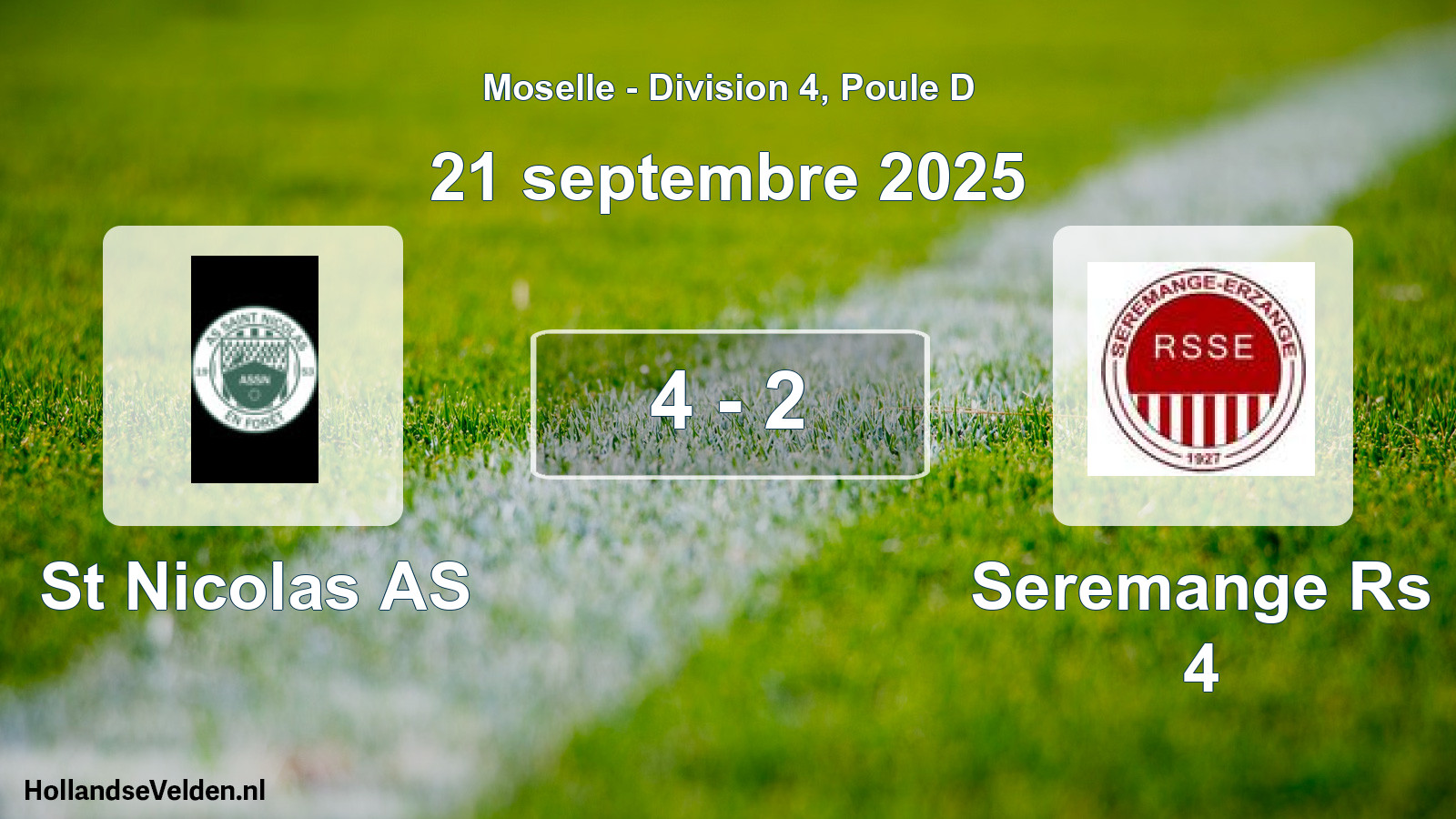 Match joué: St Nicolas AS - Seremange Rs 4 4 - 2 (21 septembre 2025)