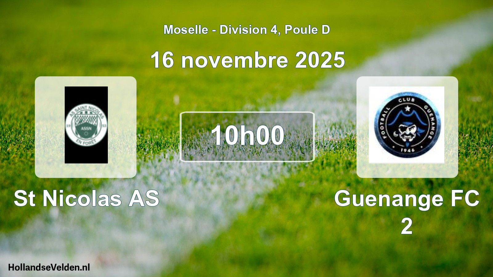 Match programmé: St Nicolas AS - Guenange FC 2 (16 novembre 2025)