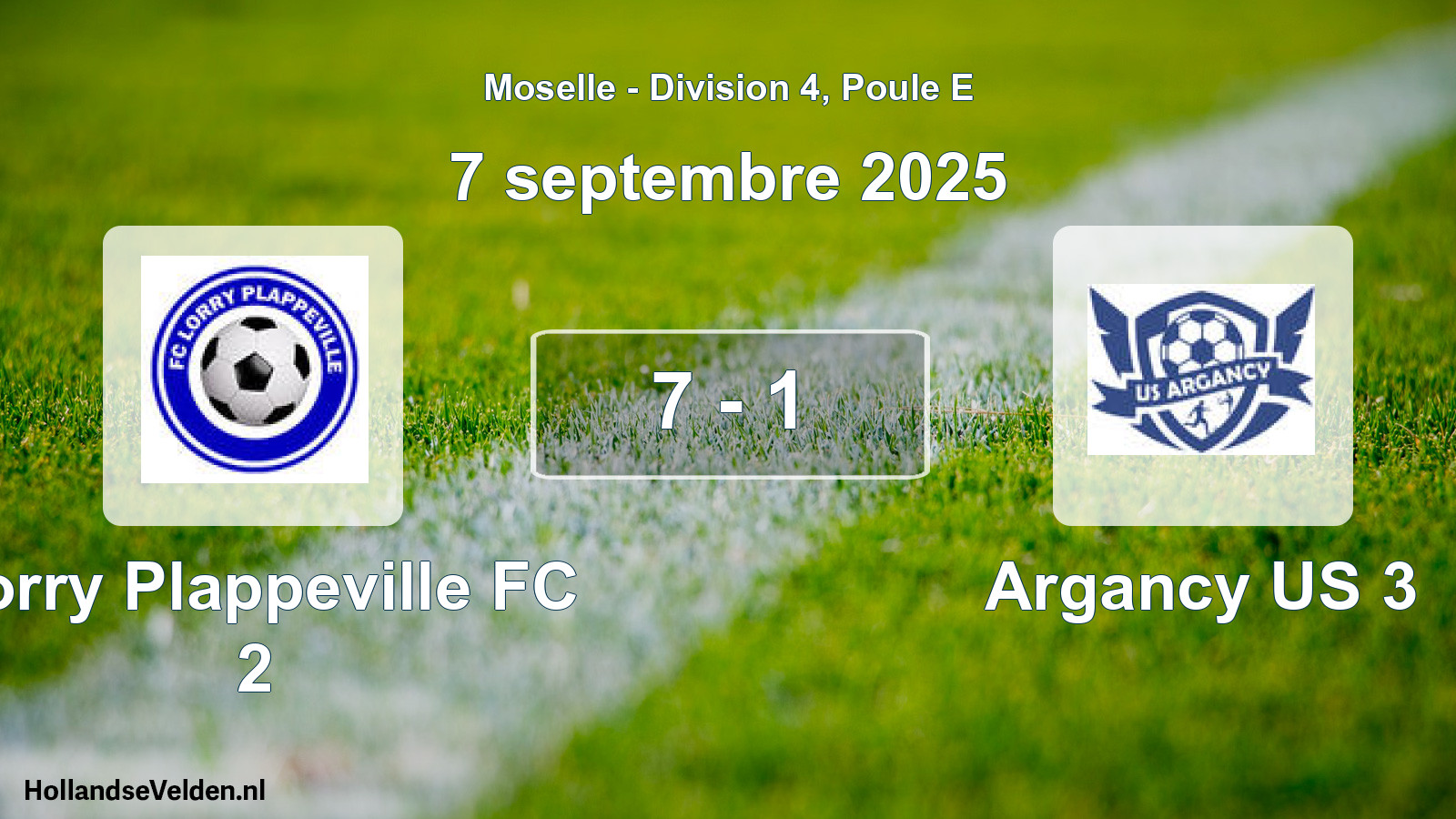Match joué: Lorry Plappeville FC 2 - Argancy US 3 7 - 1 (7 septembre 2025)