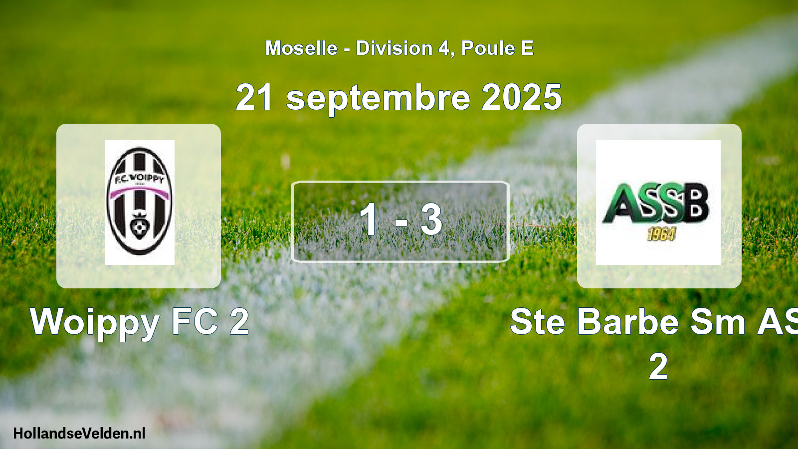 Match joué: Woippy FC 2 - Ste Barbe Sm AS 2 1 - 3 (21 septembre 2025)