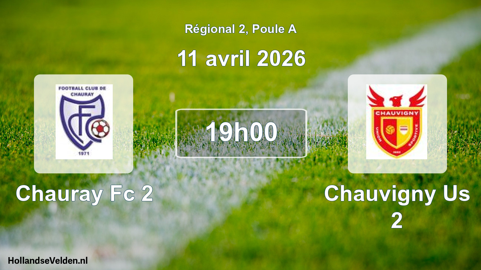 Geplande wedstrijd: Chauray Fc 2 - Chauvigny Us 2 (11 avril 2026)