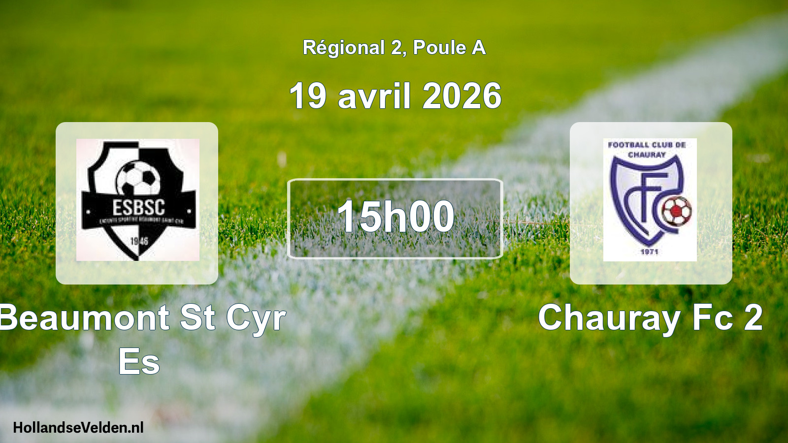 Geplande wedstrijd: Beaumont St Cyr Es - Chauray Fc 2 (19 avril 2026)