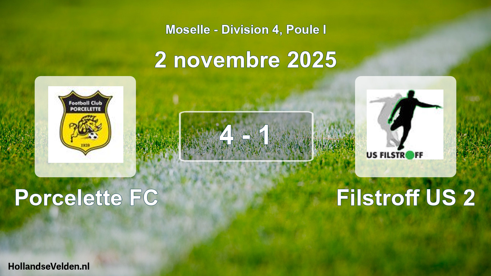 Total number of matches played: Porcelette FC - Filstroff US 2 4 - 1 (2 November 2025)