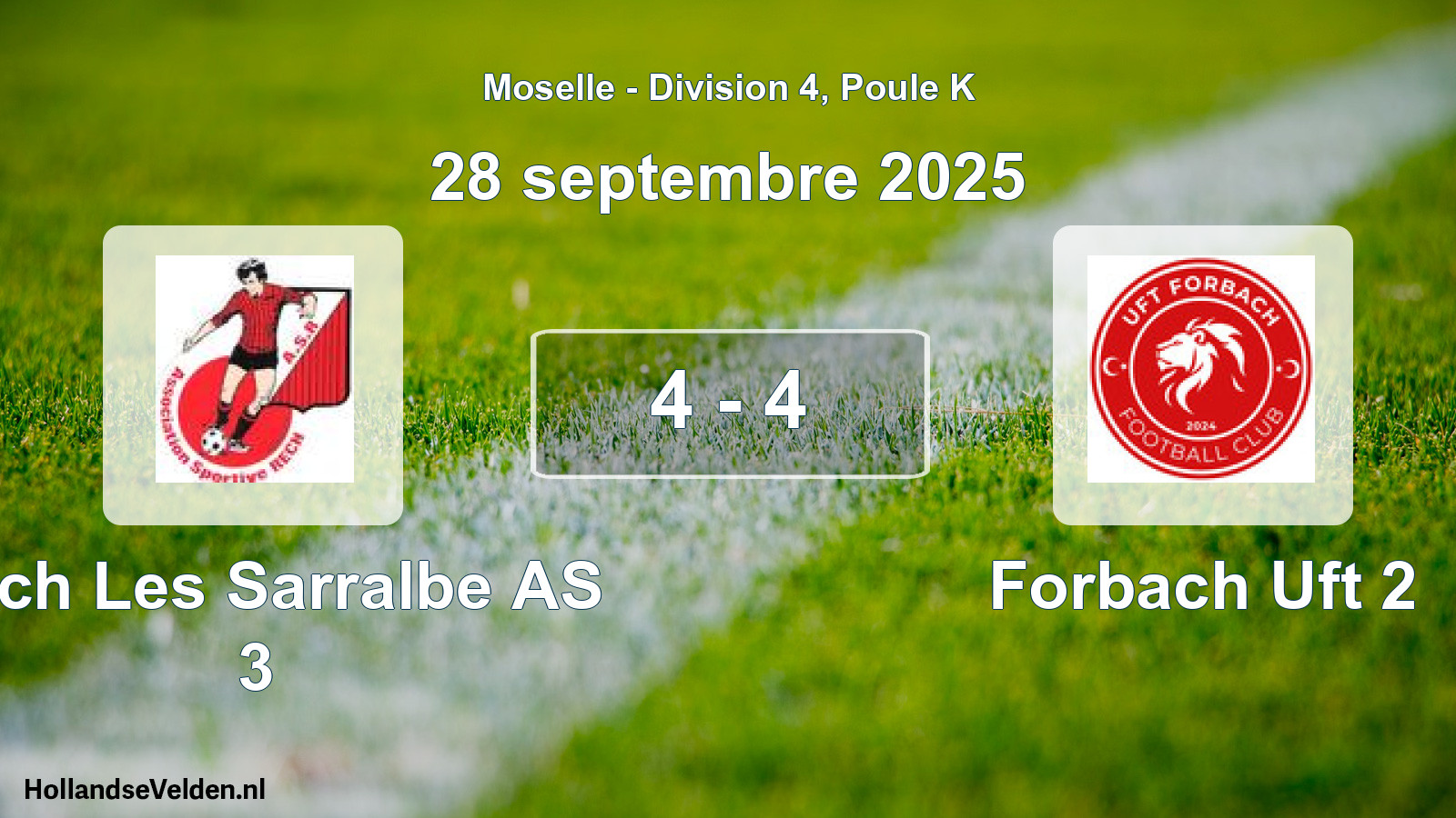 Match joué: Rech Les Sarralbe AS 3 - Forbach Uft 2 4 - 4 (28 septembre 2025)