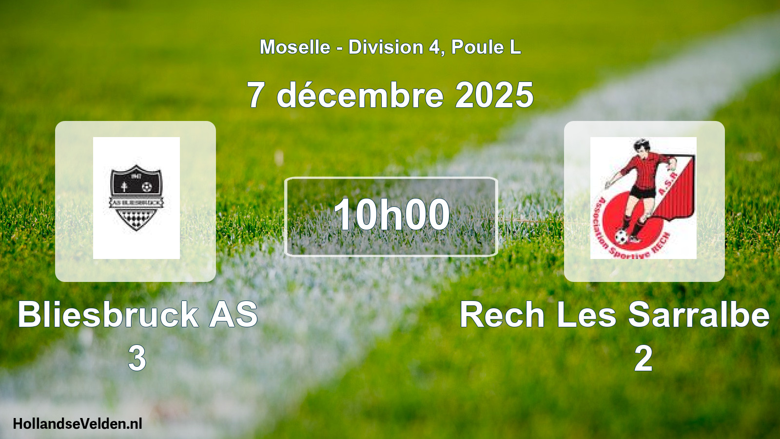 Match programmé: Bliesbruck AS 3 - Rech Les Sarralbe AS 2 (7 décembre 2025)