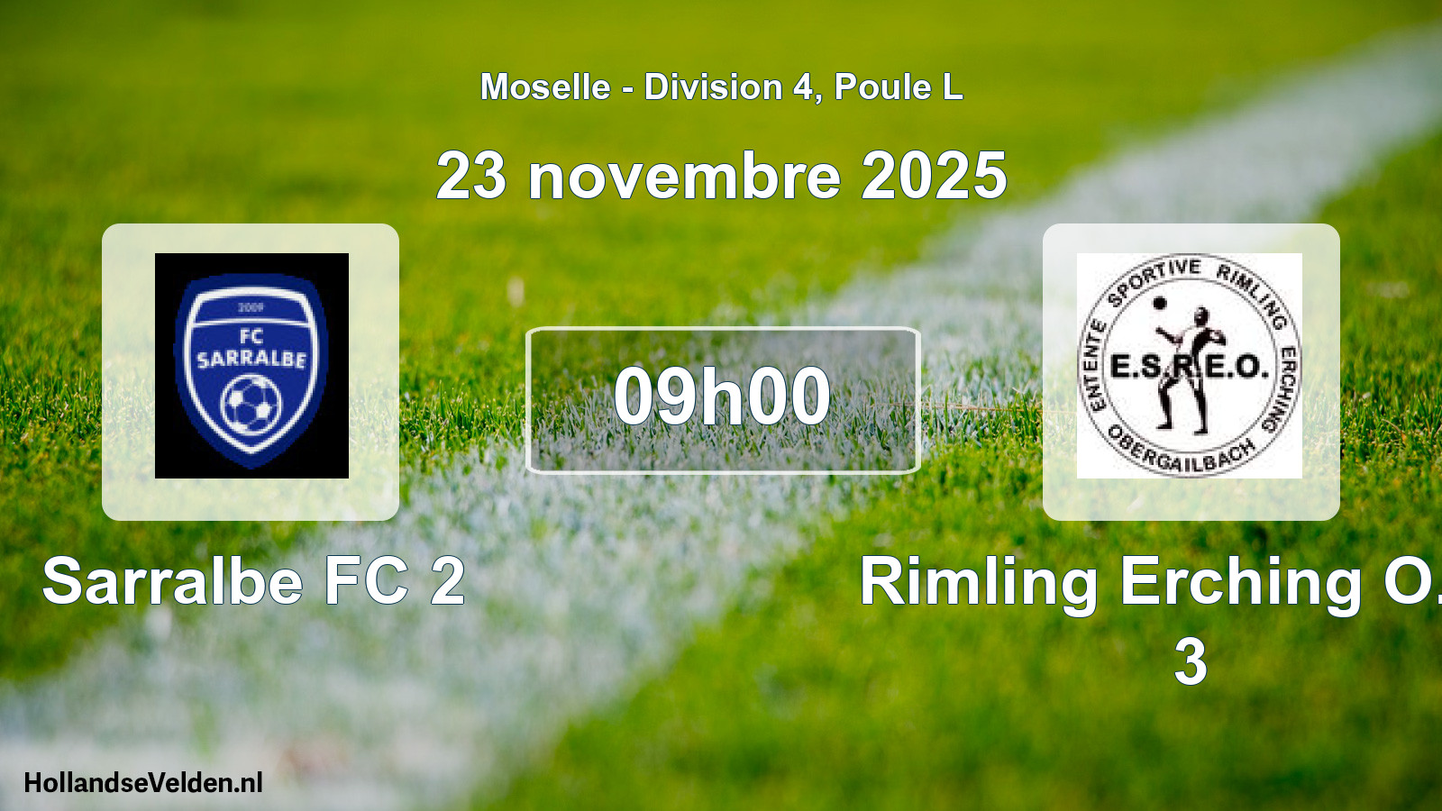 Match programmé: Sarralbe FC 2 - Rimling Erching O.es 3 (23 novembre 2025)