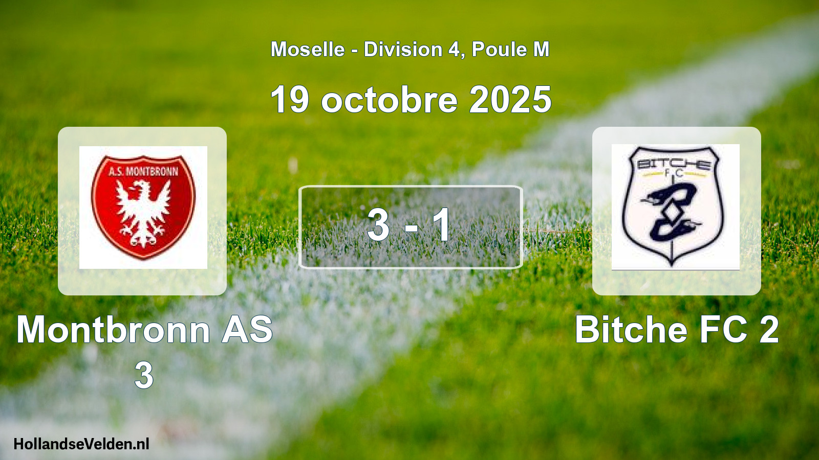 Match joué: Montbronn AS 3 - Bitche FC 2 3 - 1 (19 octobre 2025)