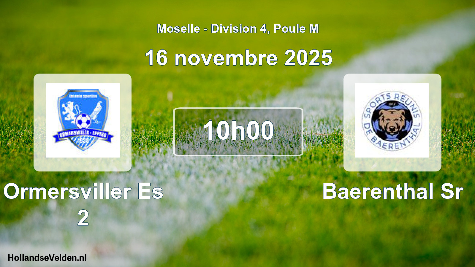 Match programmé: Ormersviller Es 2 - Baerenthal Sr (16 novembre 2025)