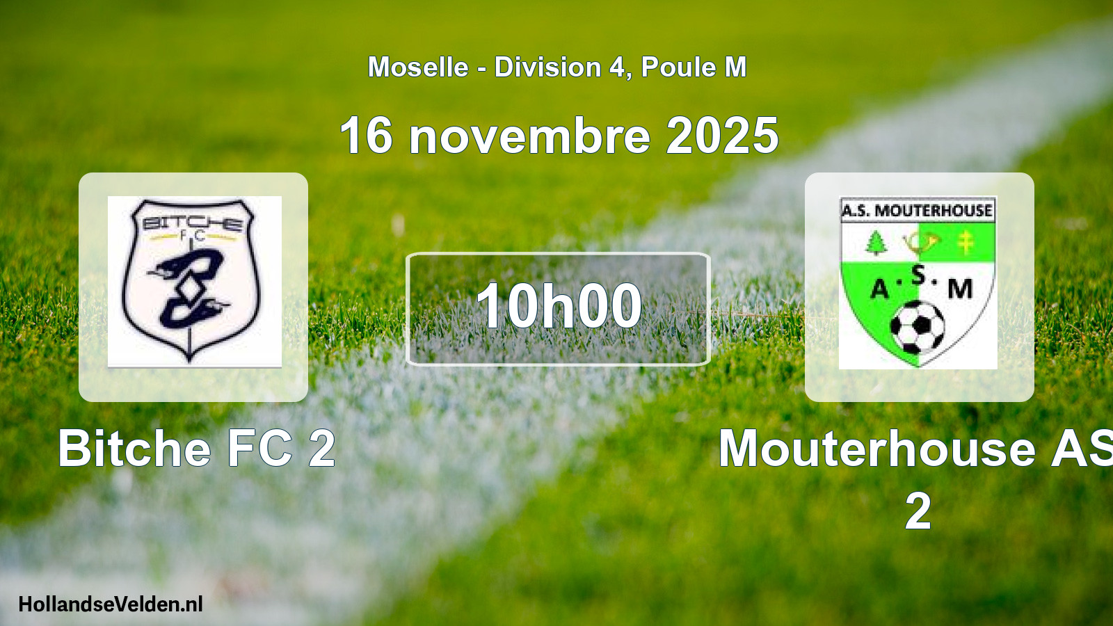 Match programmé: Bitche FC 2 - Mouterhouse AS 2 (16 novembre 2025)