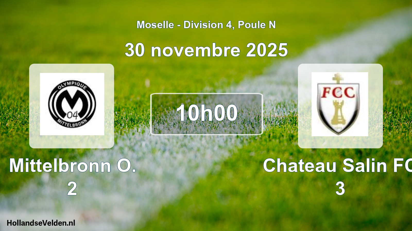 Match programmé: Mittelbronn O. 2 - Chateau Salin FC 3 (30 novembre 2025)