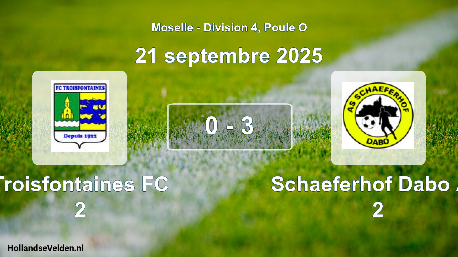 Match joué: Troisfontaines FC 2 - Schaeferhof Dabo AS 2 0 - 3 (21 septembre 2025)