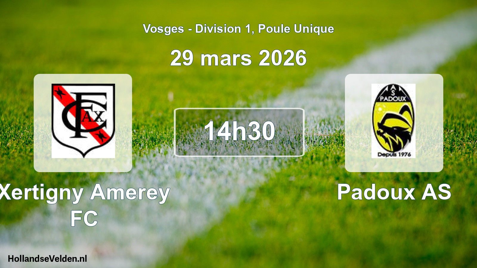 Match programmé: Xertigny Amerey FC - Padoux AS (29 mars 2026)