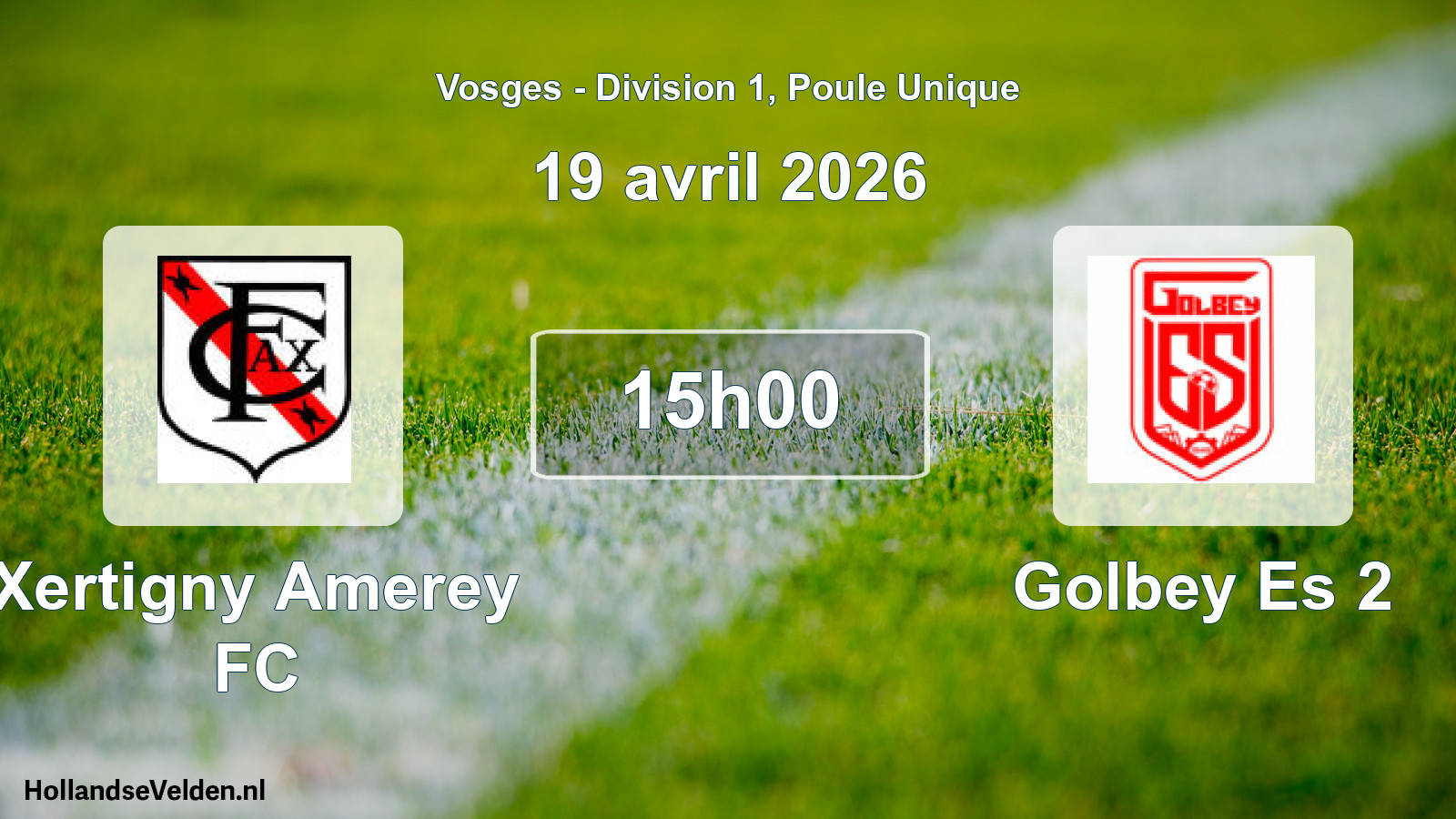 Match programmé: Xertigny Amerey FC - Golbey Es 2 (19 avril 2026)