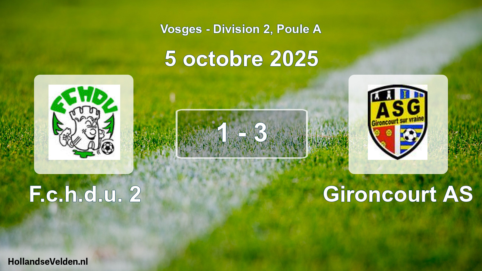Match joué: F.c.h.d.u. 2 - Gironcourt AS 1 - 3 (5 octobre 2025)