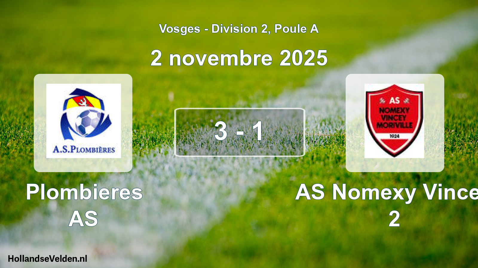 Match joué: Plombieres AS - AS Nomexy Vincey 2 3 - 1 (2 novembre 2025)