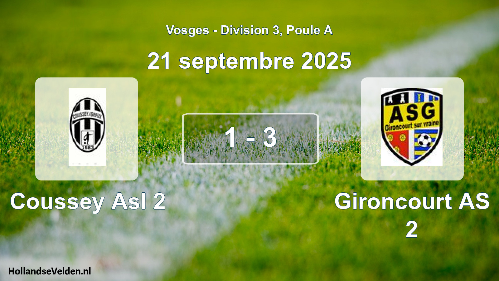 Total number of matches played: Coussey Asl 2 - Gironcourt AS 2 1 - 3 (21 September 2025)
