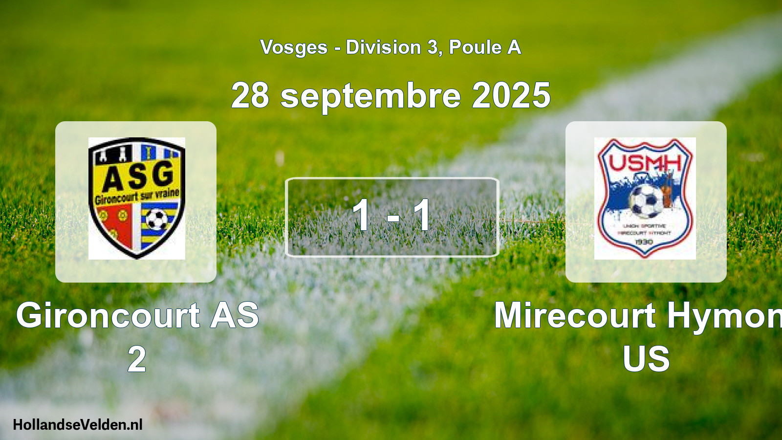 Match joué: Gironcourt AS 2 - Mirecourt Hymont US 1 - 1 (28 septembre 2025)