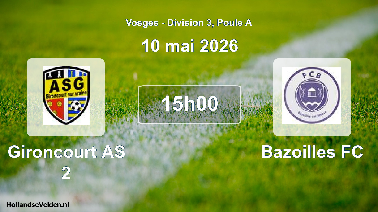 Match programmé: Gironcourt AS 2 - Bazoilles FC (10 mai 2026)
