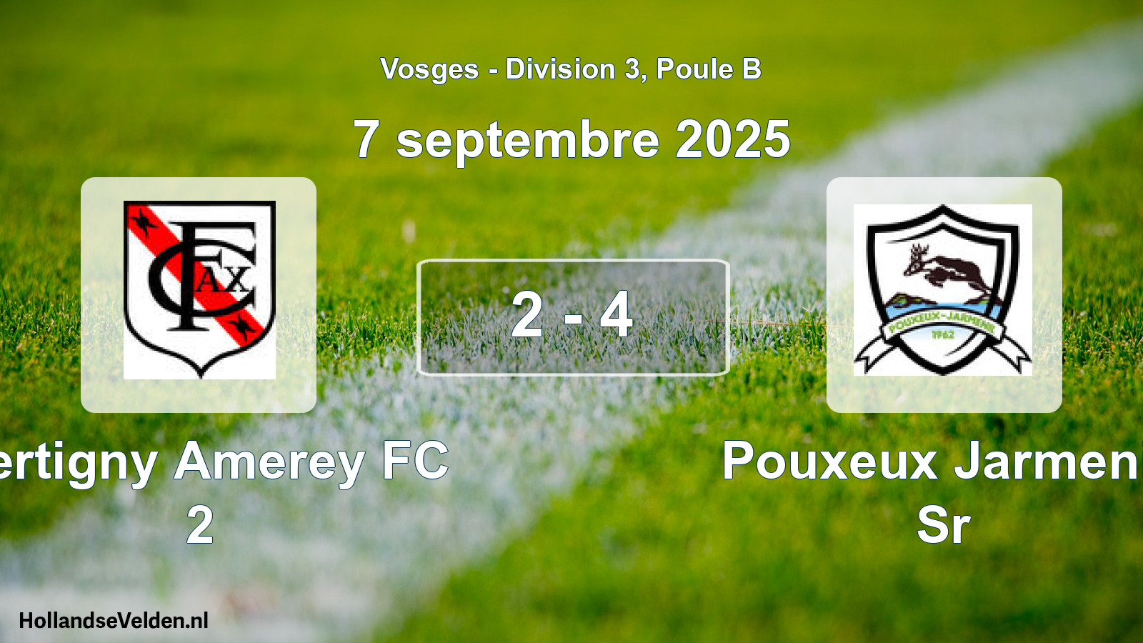 Match joué: Xertigny Amerey FC 2 - Pouxeux Jarmenil Sr 2 - 4 (7 septembre 2025)