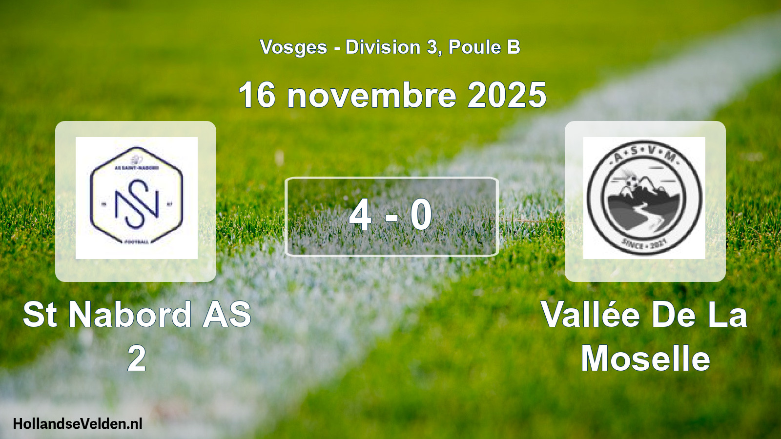 Match joué: St Nabord AS 2 - Vallée De La Moselle 4 - 0 (16 novembre 2025)