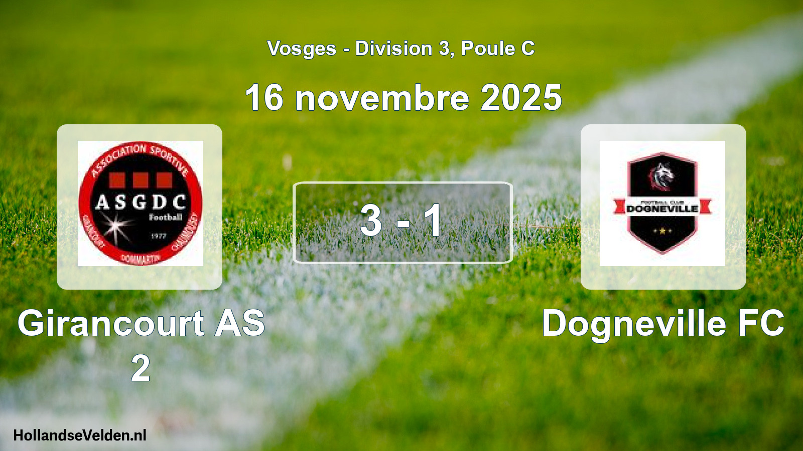 Match joué: Girancourt AS 2 - Dogneville FC 3 - 1 (16 novembre 2025)