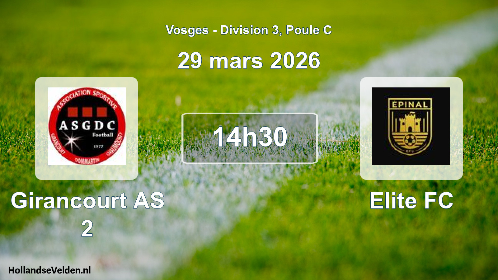 Match programmé: Girancourt AS 2 - Elite FC (29 mars 2026)