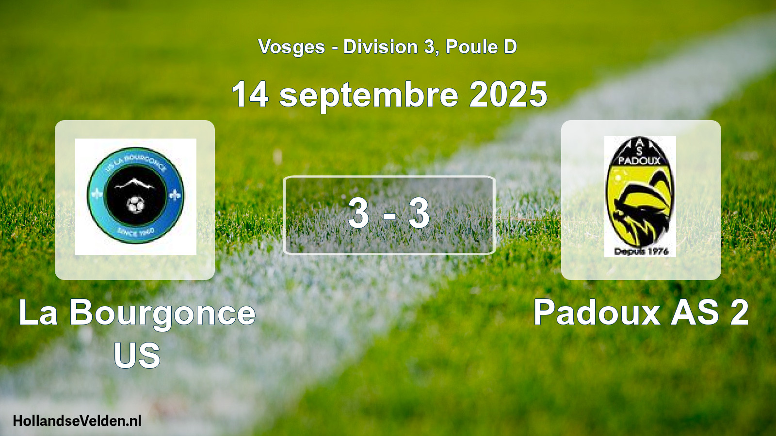 Match joué: La Bourgonce US - Padoux AS 2 3 - 3 (14 septembre 2025)
