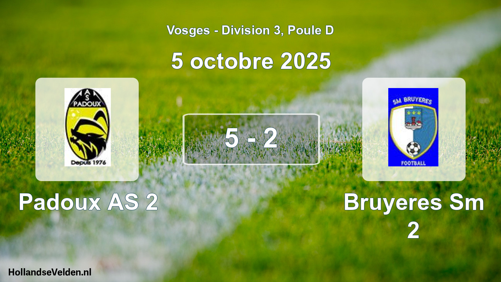 Match joué: Padoux AS 2 - Bruyeres Sm 2 5 - 2 (5 octobre 2025)