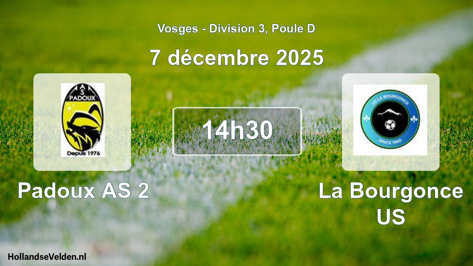 Match programmé: Padoux AS 2 - La Bourgonce US (7 décembre 2025)