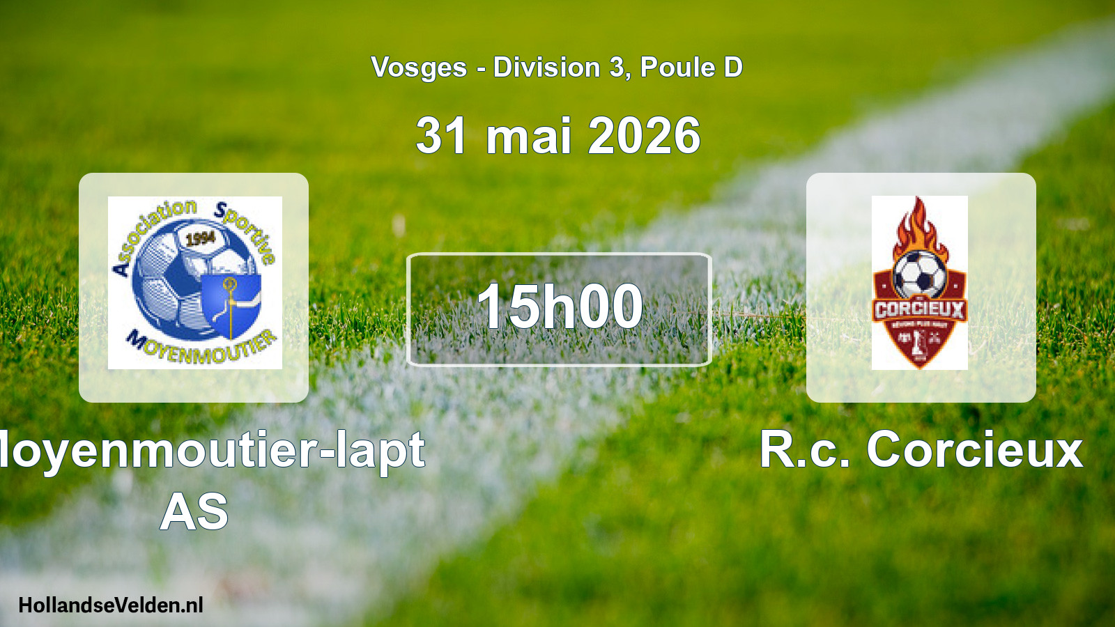 Match programmé: Moyenmoutier-lapt AS - R.c. Corcieux (31 mai 2026)