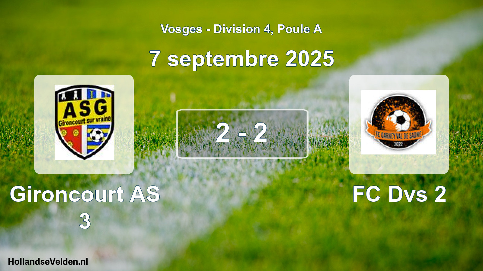 Total number of matches played: Gironcourt AS 3 - FC Dvs 2 2 - 2 (7 September 2025)