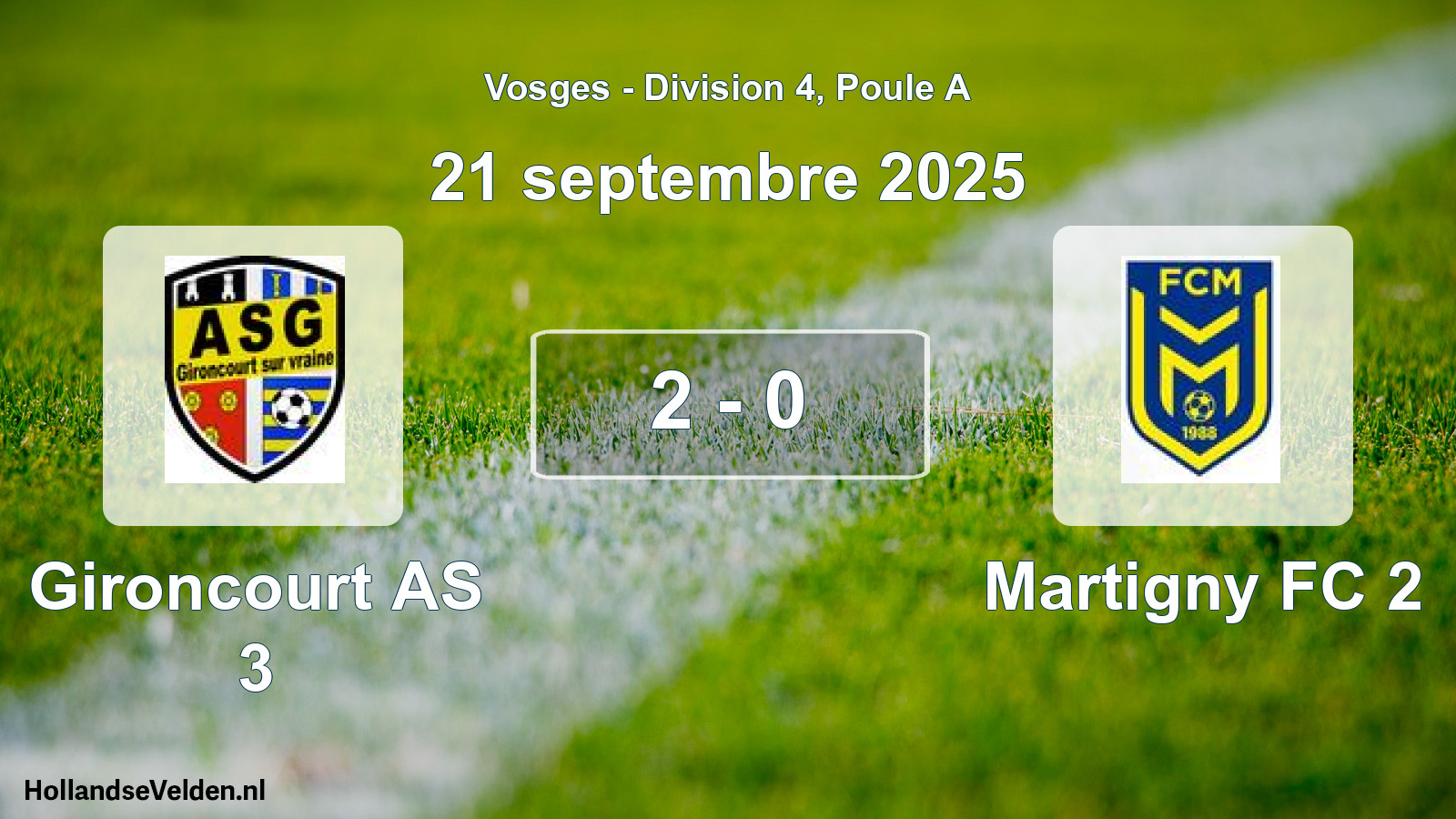 Gespeelde wedstrijd: Gironcourt AS 3 - Martigny FC 2 2 - 0 (21 september 2025)