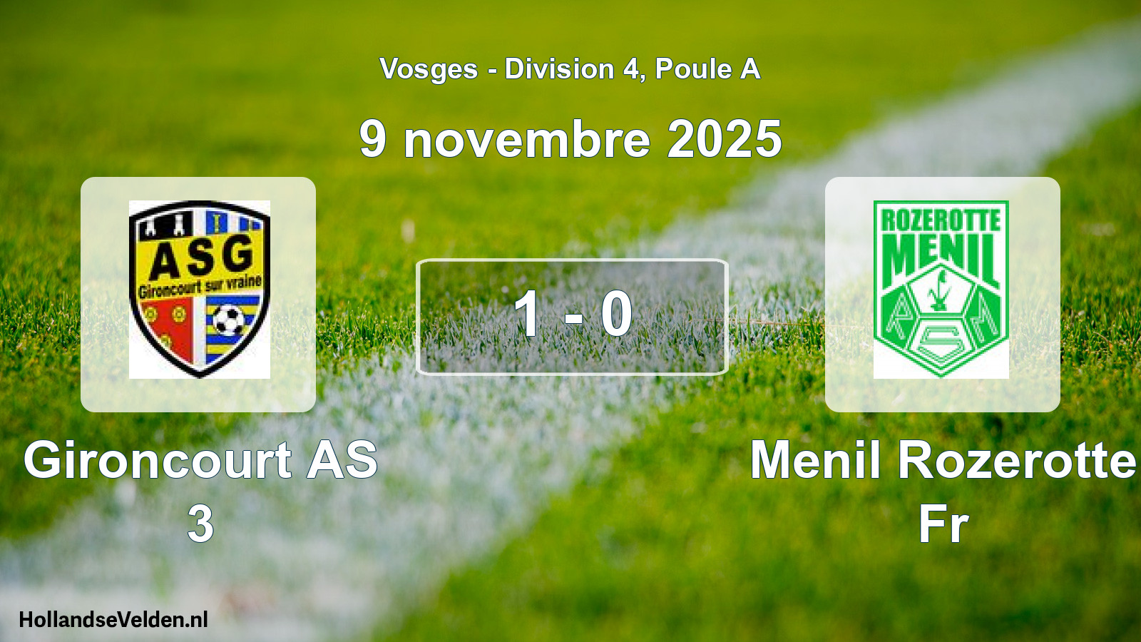 Total number of matches played: Gironcourt AS 3 - Menil Rozerotte Fr 1 - 0 (9 November 2025)