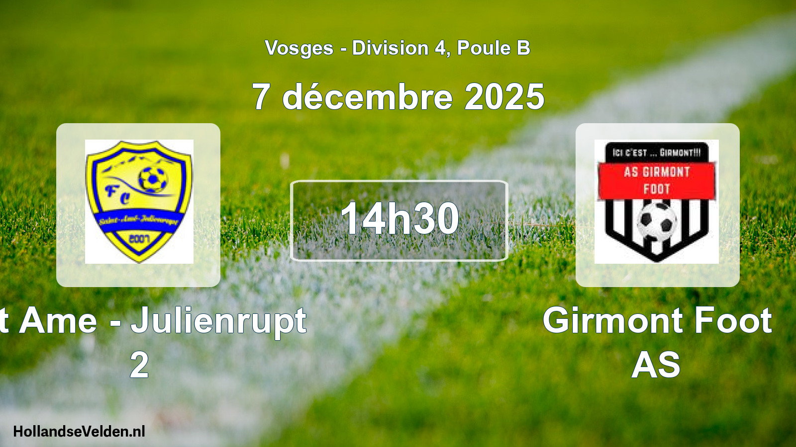Match programmé: St Ame - Julienrupt 2 - Girmont Foot AS (7 décembre 2025)
