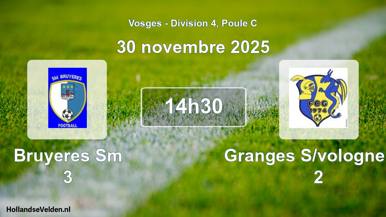 Match programmé: Bruyeres Sm 3 - Granges S/vologne FC 2 (30 novembre 2025)