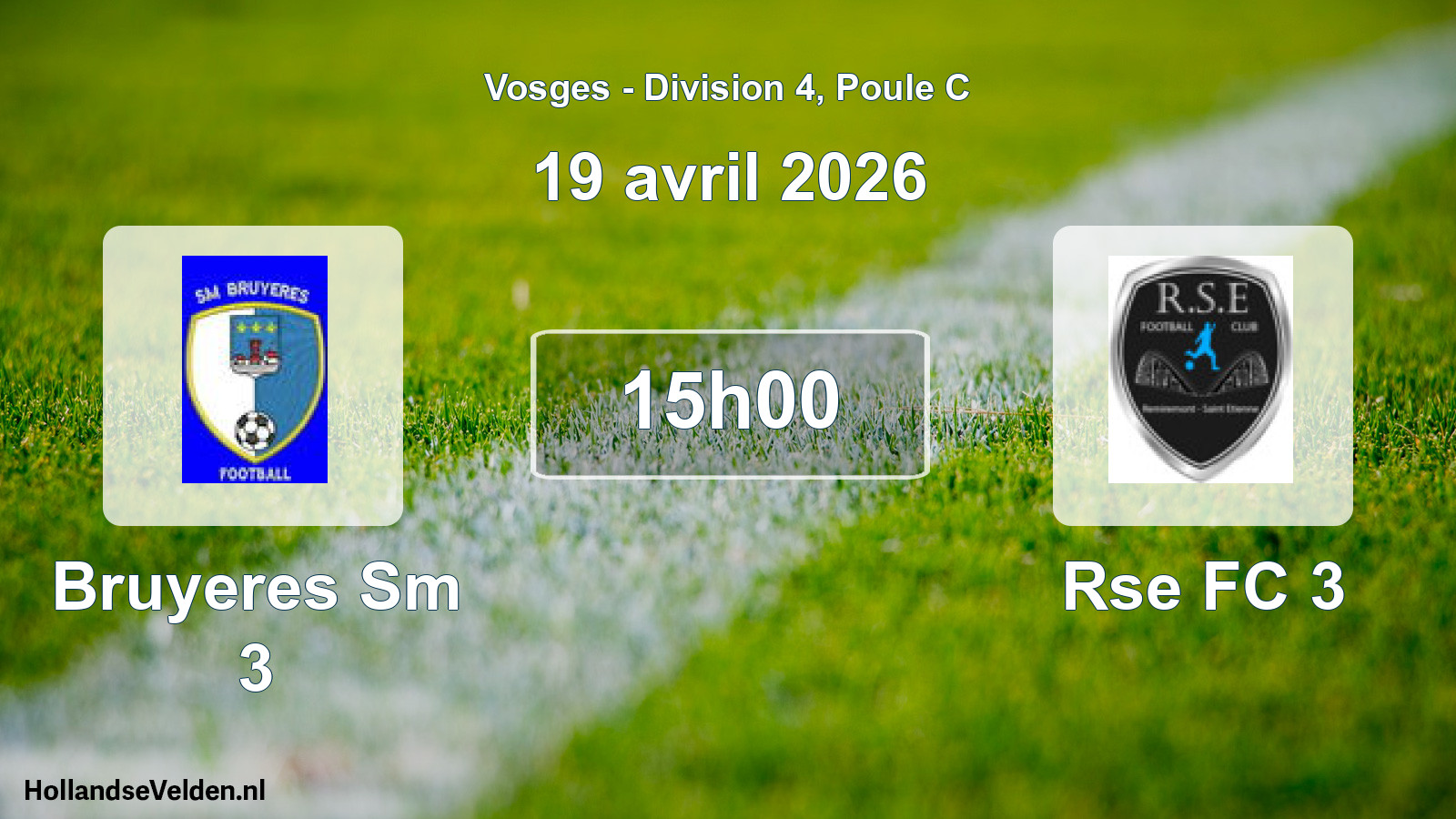 Match programmé: Bruyeres Sm 3 - Rse FC 3 (19 avril 2026)