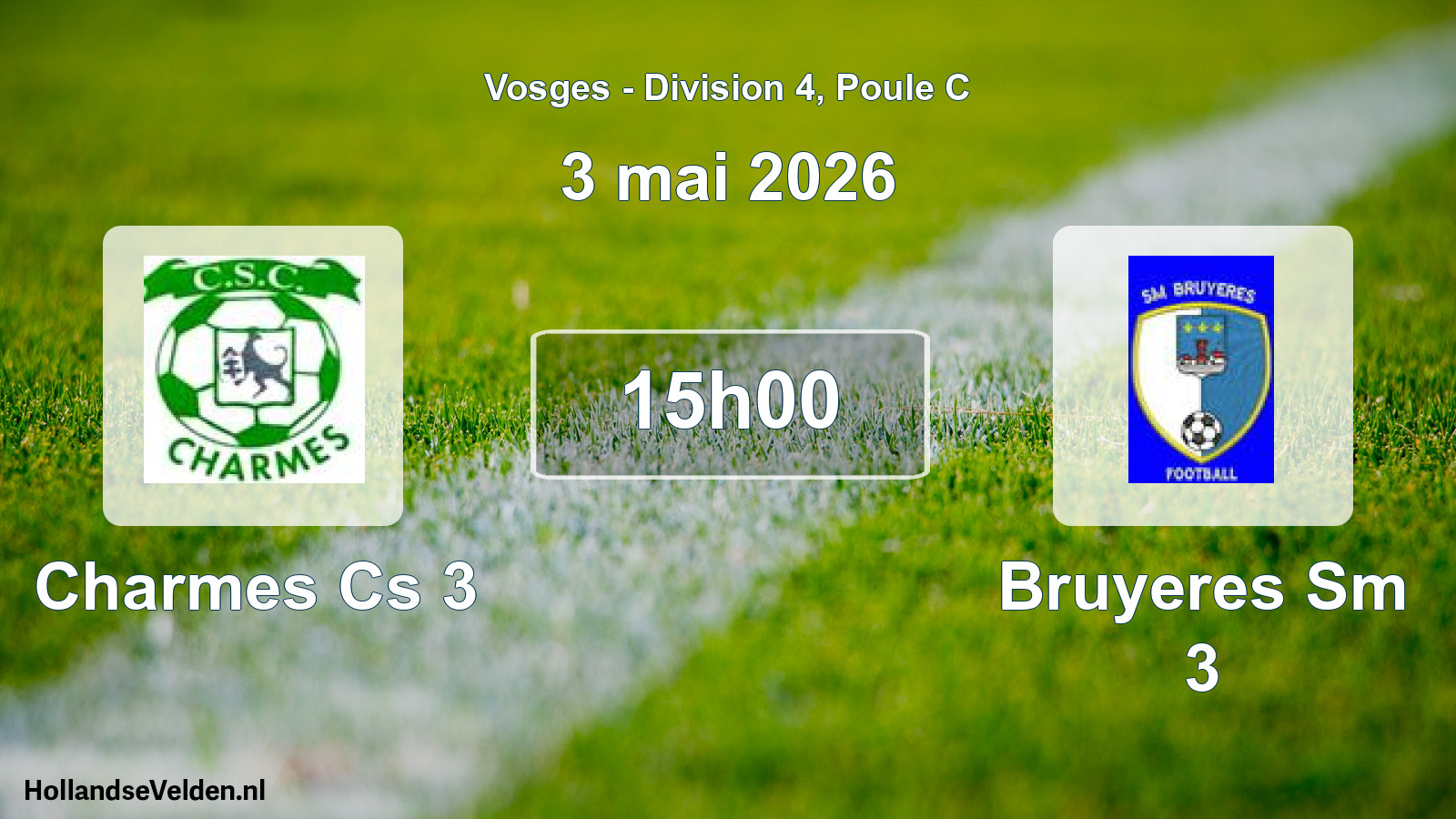 Match programmé: Charmes Cs 3 - Bruyeres Sm 3 (3 mai 2026)