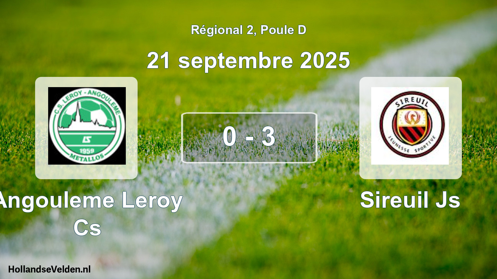 Gespeelde wedstrijd: Angouleme Leroy Cs - Sireuil Js 0 - 3 (21 septembre 2025)